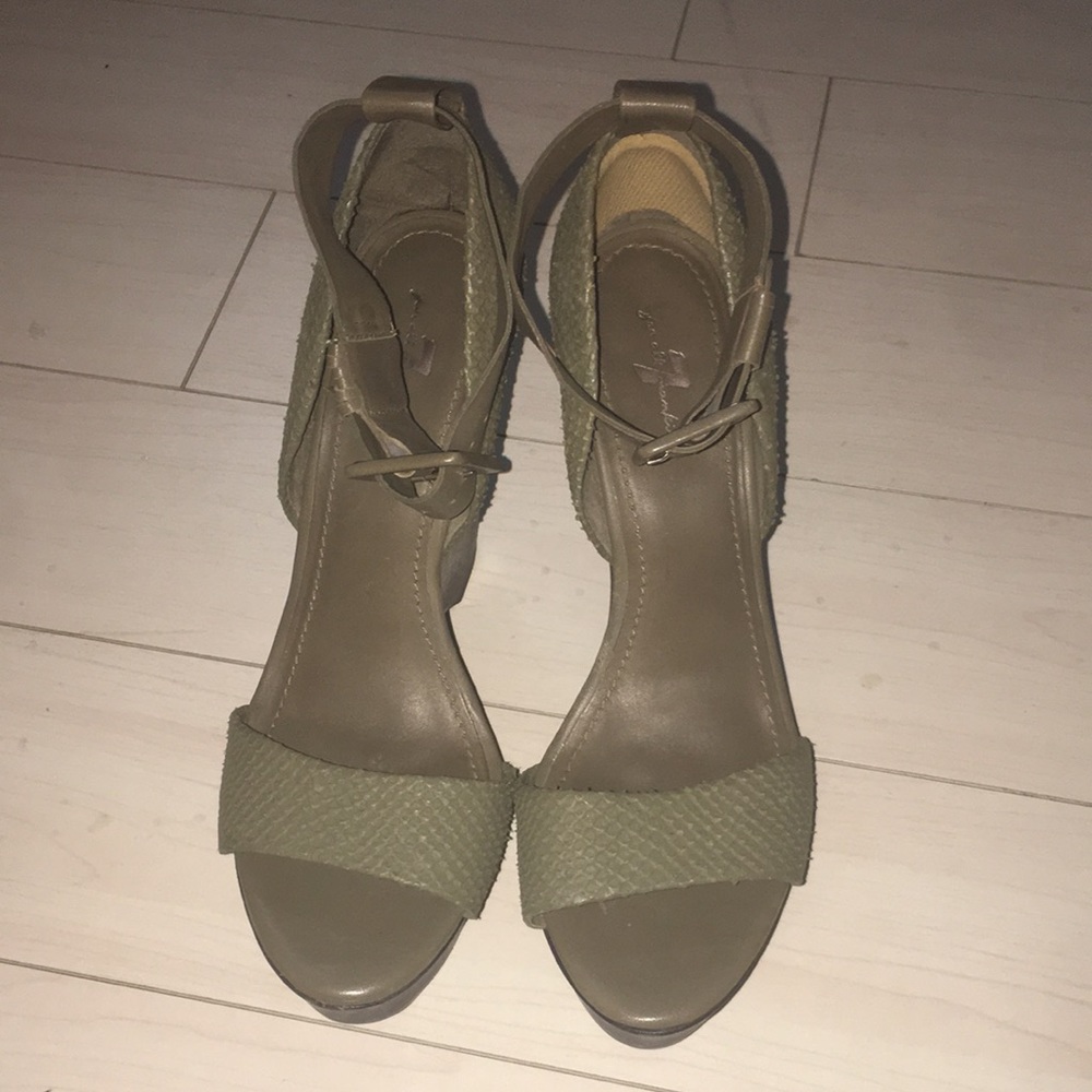 7 For All Mankind Wooden Wedges w/Ankle Strap : Leather